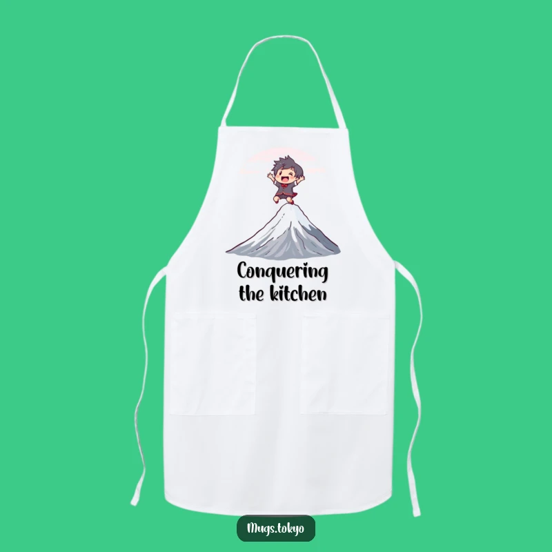 Funny Fuji Leap Apron: Chef's Joyful Character for Adventurous Cooking