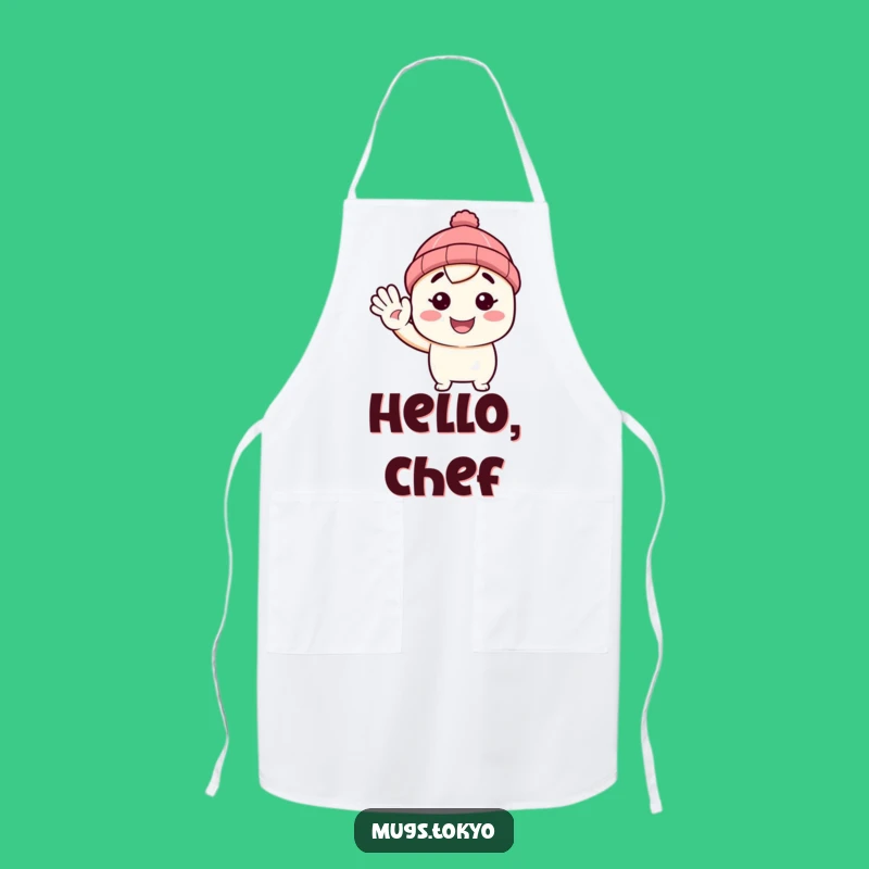Funny Beanie Apron: Waving Hello, Kitchen Welcome, Chef Gift