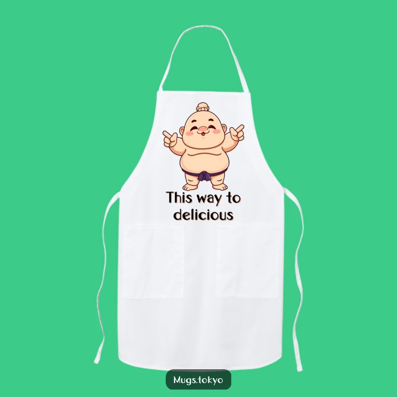 Funny Sumo Wrestler Points Apron - Chef Character Playful Fun