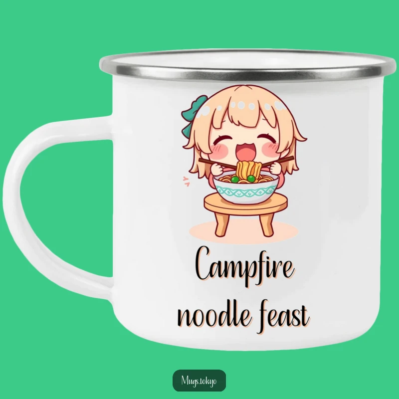 Funny Noodle Camp Mug: Character's Outdoor Feast, Durable Humor