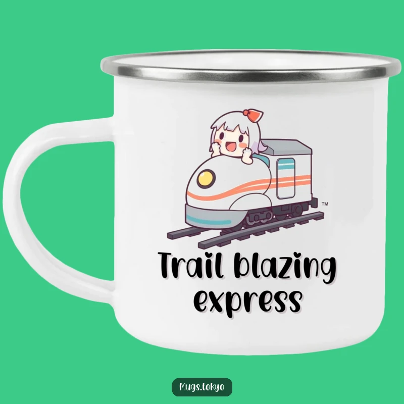 Funny Bullet Train Camping Mug: Cute Character's Adventure Fuel, Durable Humor