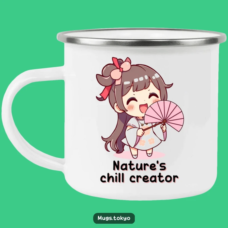 Funny Fan Waving Camping Mug: Excited Character, Cool Outdoor Sips