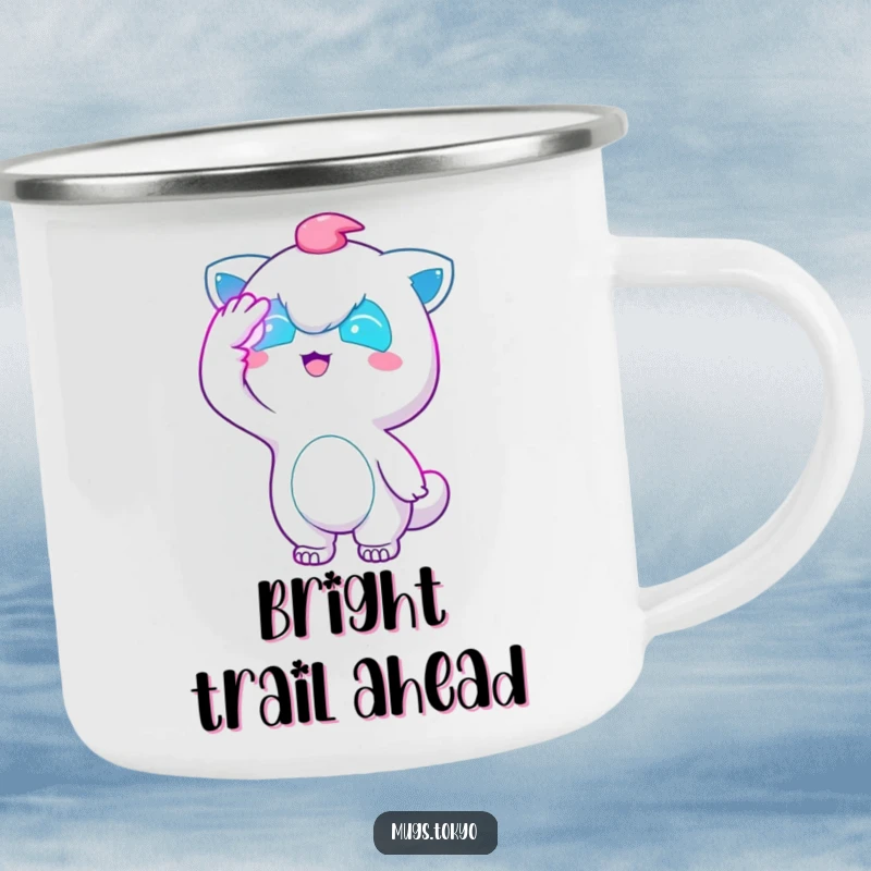 Funny Neon Nights Camping Mug: A character shields its eyes from neon lights, perfect for enjoying drinks during outdoor adventures.