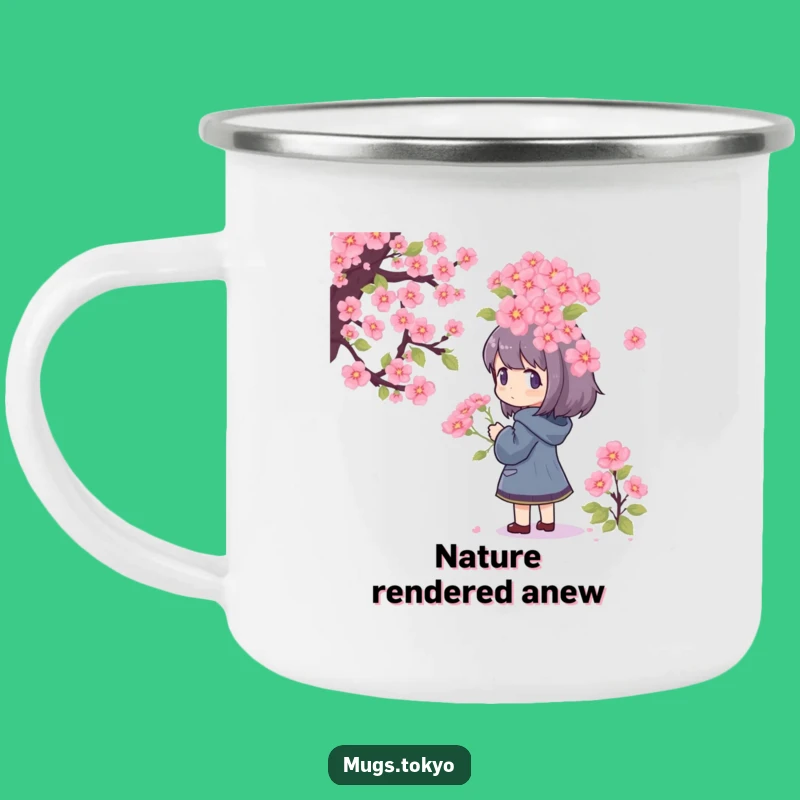 Funny Pixel Blossom Camping Mug: Adoring Character, Retro Outdoor Humor