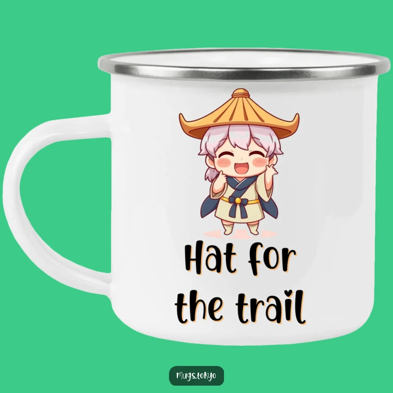 Funny Japanese Hat Pose Camping Mug - Outdoor Quirky Art - Adventure Funny Gift