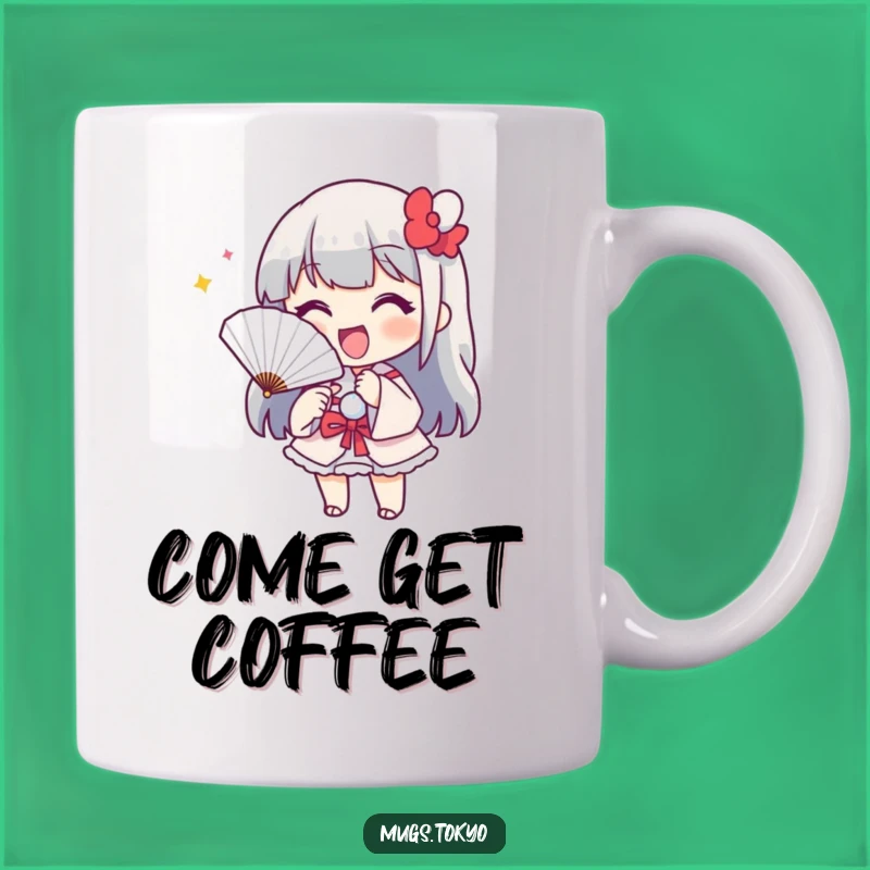 Funny Paper Fan Character Mug: Playful Beckon, Cheerful Fun Gift