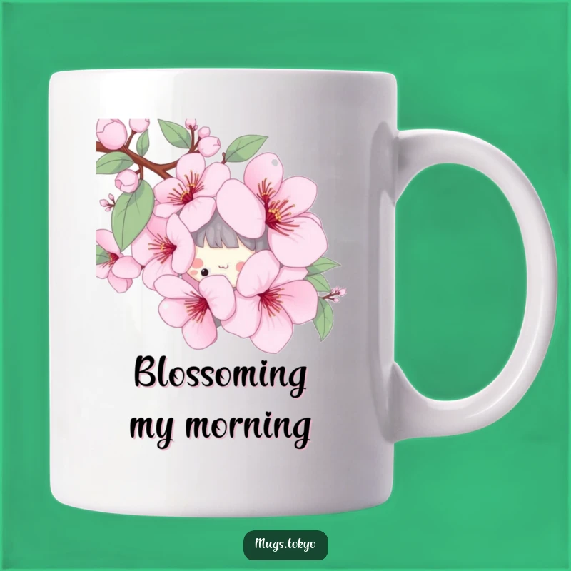 Funny Cherry Blossom Peek Mug - Playful Character Spring Gift Surprise