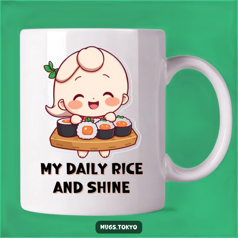 Funny Sushi Master Mug: A Smiling Character Balancing Deliciousness, Perfect Gift!