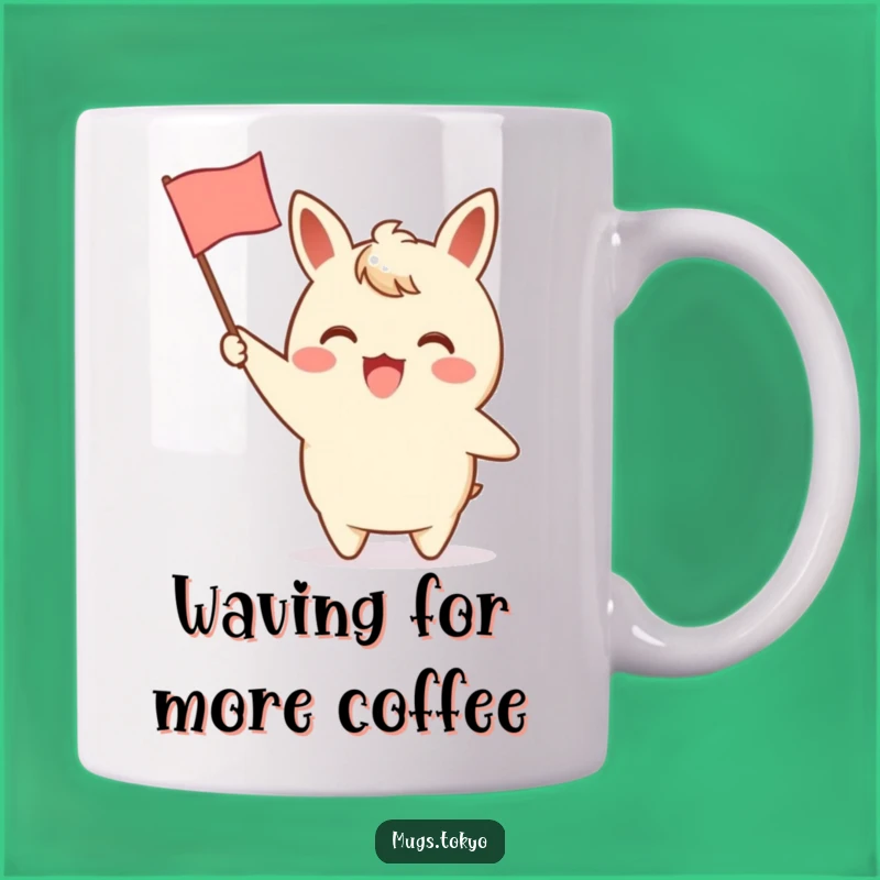 Funny Waving Flag Mug: Enthusiastic Character, Cheerful Humor Gift!