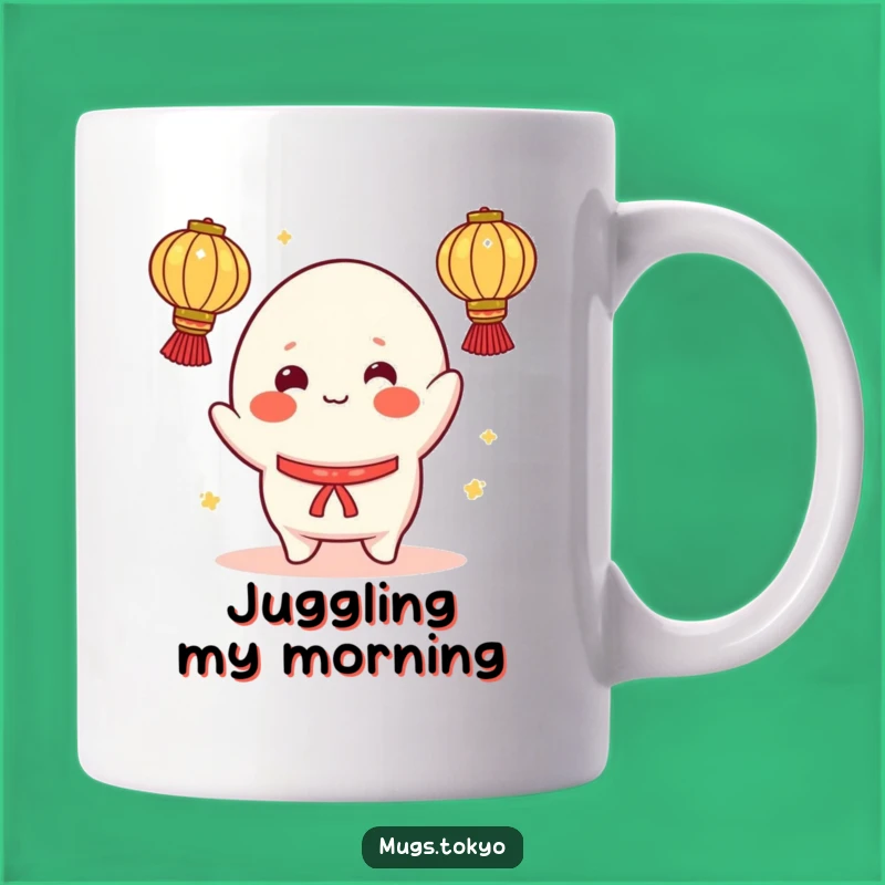 Funny Mochi Mug: Cheerful Juggler with Lanterns - Playful Gift Idea