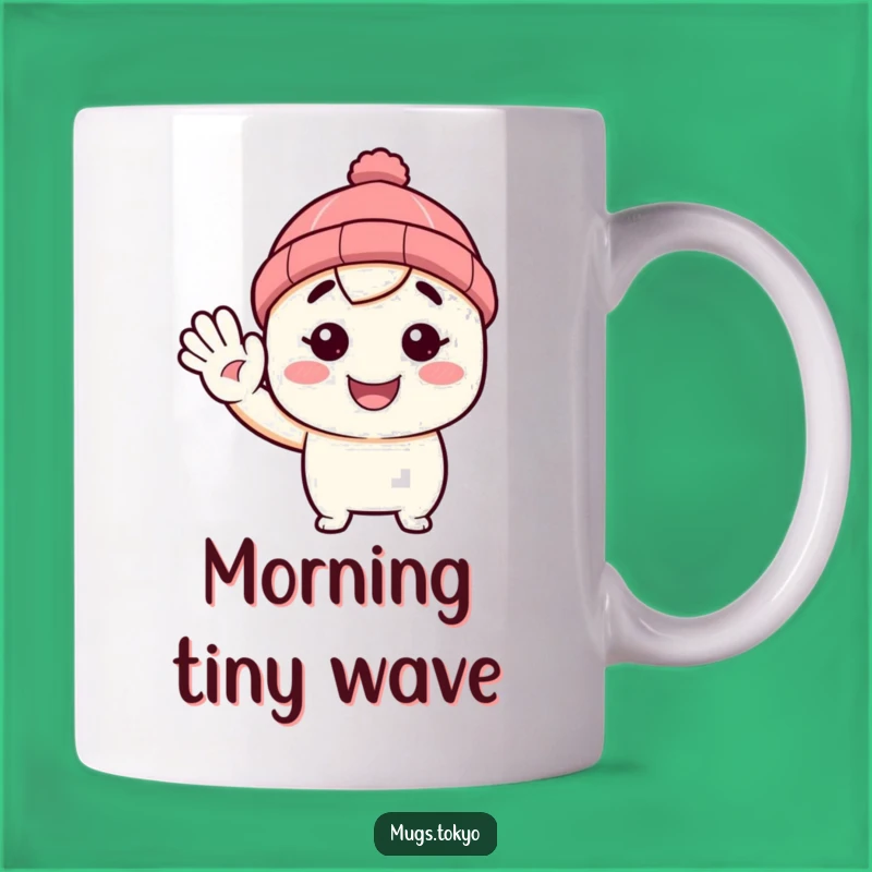 Funny Beanie Character Mug: Waving Hello, Tiny Hat, Adorable Gift
