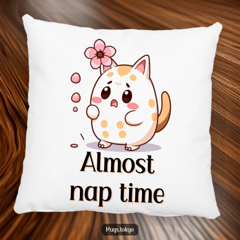 Funny Taiyaki Pillow: Surprised character, wagging tail, just missing a falling cherry blossom, decorative and soft.