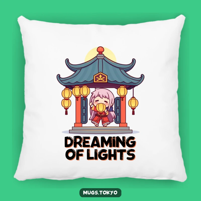 Funny Temple Juggler Pillow: Glowing Lanterns Character, Comfy and Mystical Accent