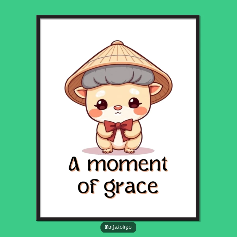 Funny Japanese Hat Digital Art: Instant Charm and Shy Greetings for Your Walls