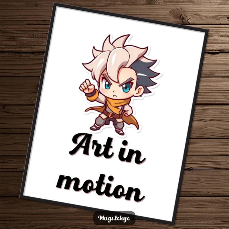 Funny digital art print of a determined character with a stylish haircut, posing dynamically. Instant downloadable confidence.