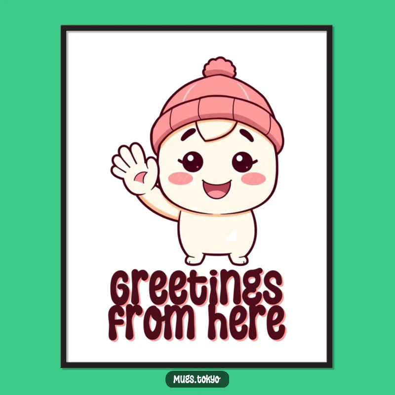 Funny Beanie Digital Art: Waving Hello, Tiny Hat, Instant Gift