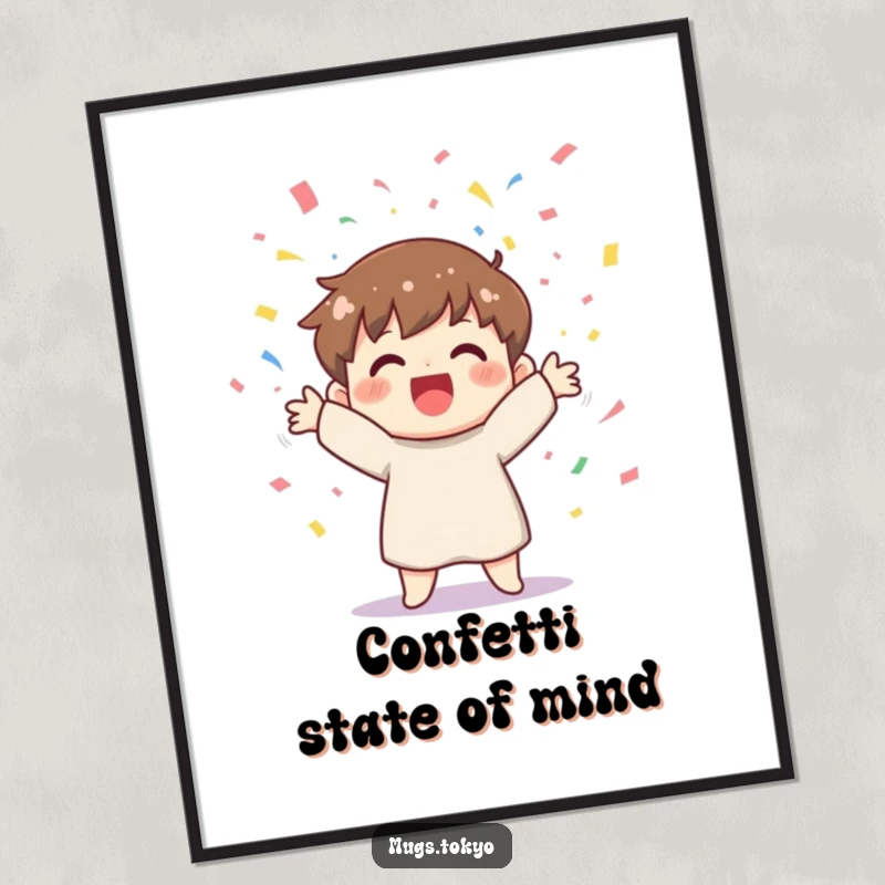 Funny digital art print of a cheerful character joyfully tossing colorful confetti, bringing instant celebration to any space.