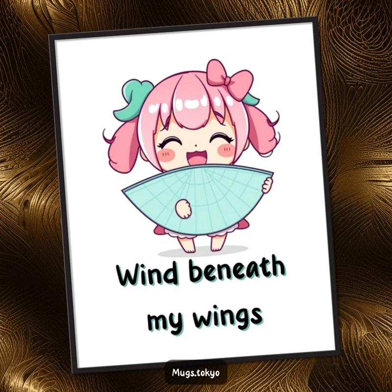 Funny digital art print of a character joyfully holding a huge novelty fan, capturing a moment of humorous, refreshing delight.