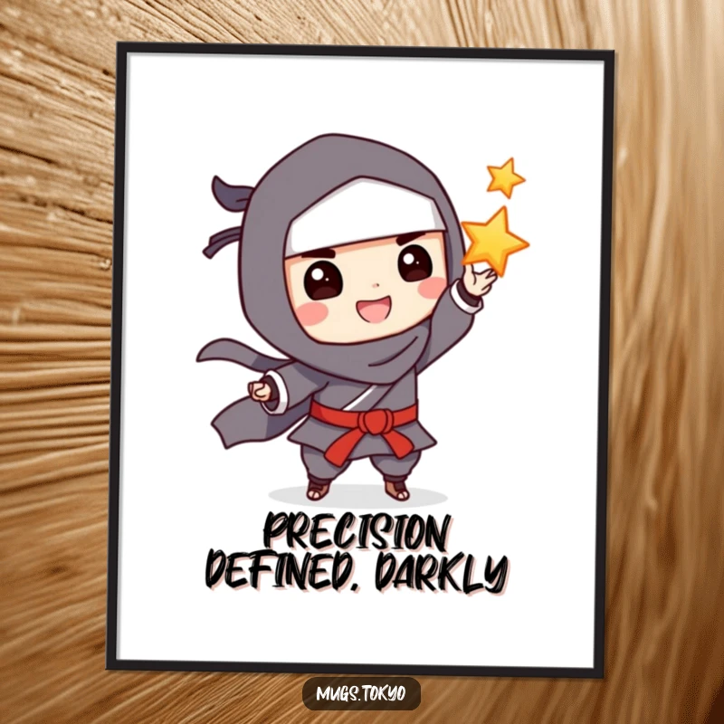 Funny Digital Art Print: A grinning ninja playfully tossing a throwing star, capturing a moment of action and humor.