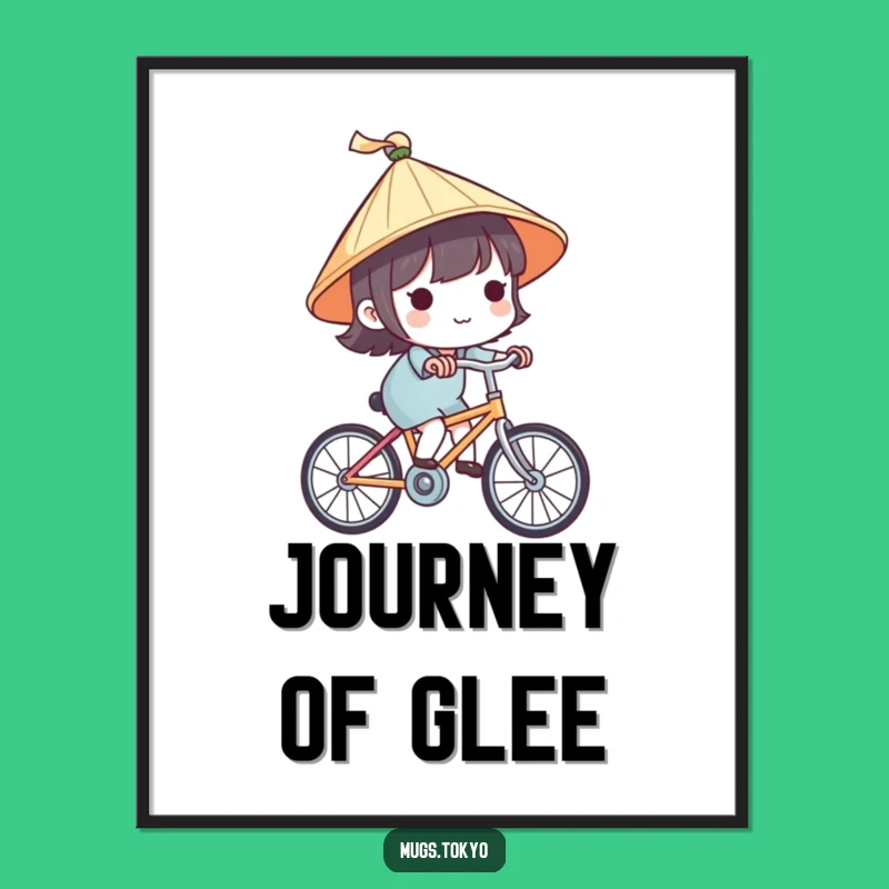 Funny Japanese Hat Bicycle Digital Print - Instant Cute Travel Art Gift