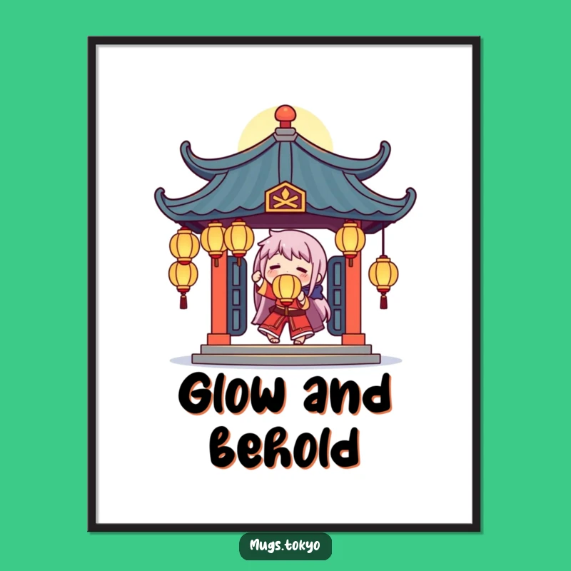 Funny Temple Juggler Digital Art: Glowing Lanterns Character, Instant Enchanted Decor