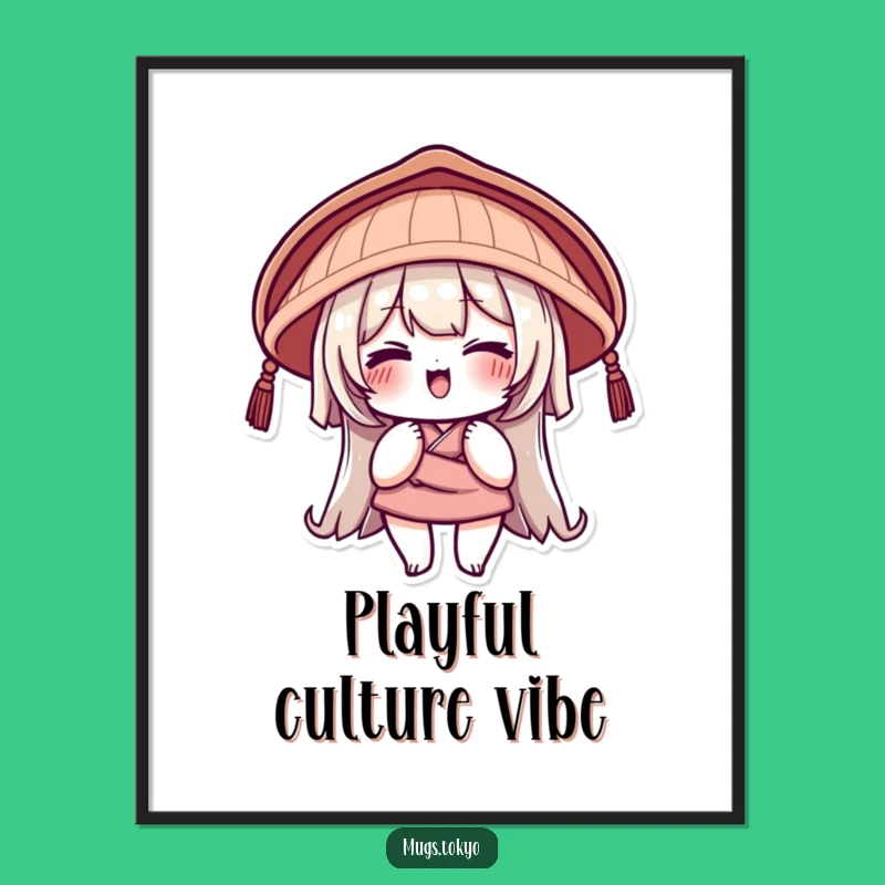 Funny Japanese Hat Digital Art: Winking Character for Instant Playful Decor