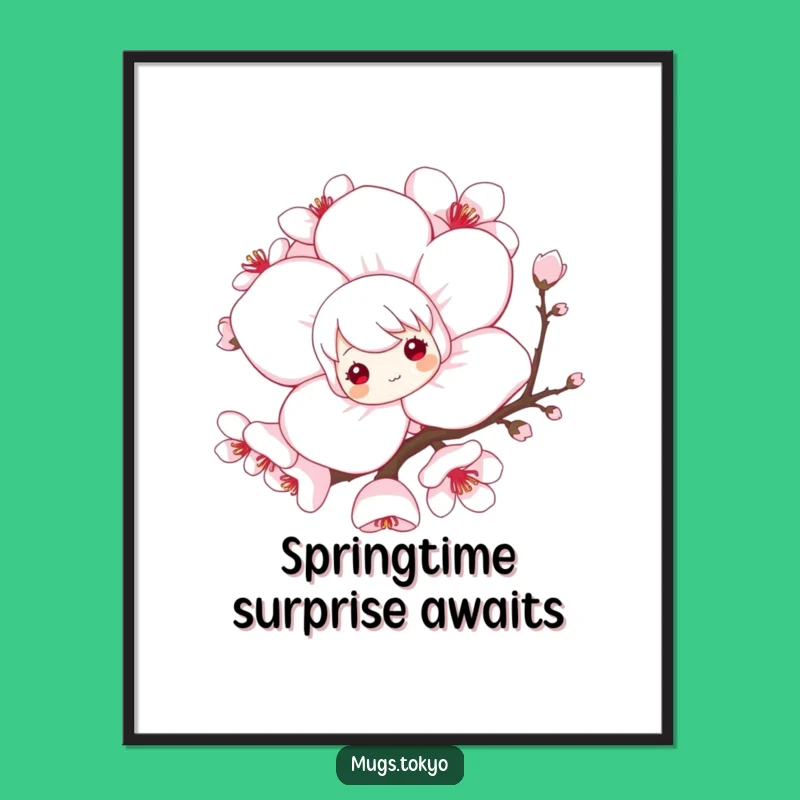 Funny Digital Art Print: Cherry Blossom Peek, Whimsical Instant Gift!