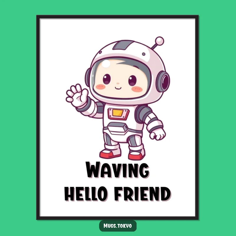 Funny Robot Digital Art: Waving Character, Cute Sci-Fi Decor, Perfect Gift
