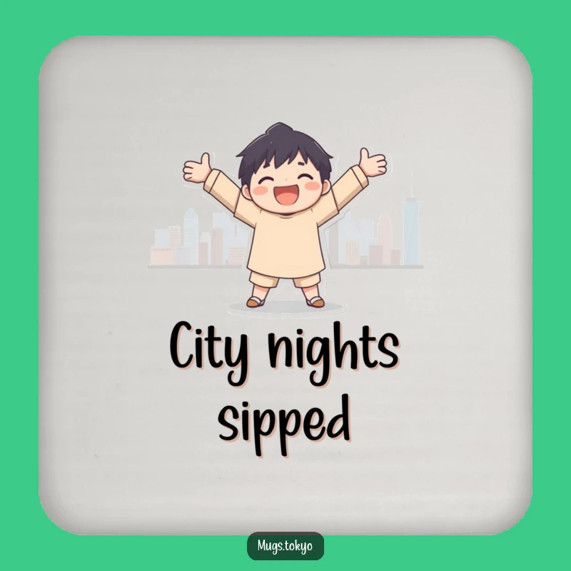 Joyful City Embrace Coaster: Add Urban Charm to Your Table!