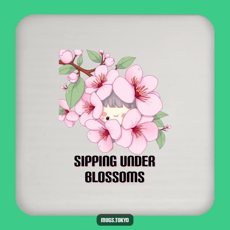 Funny Cherry Blossom Coaster - Playful Character Spring Protection Gift