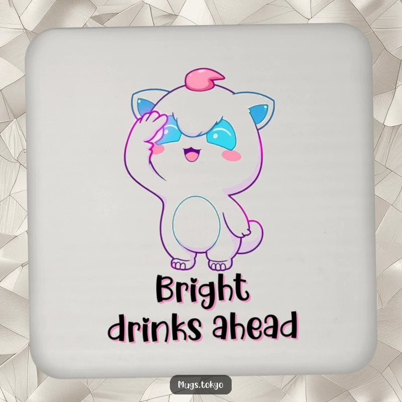 Funny Neon Glow Coaster: A character shields its eyes from neon lights, adding a fun and protective touch to your surfaces.