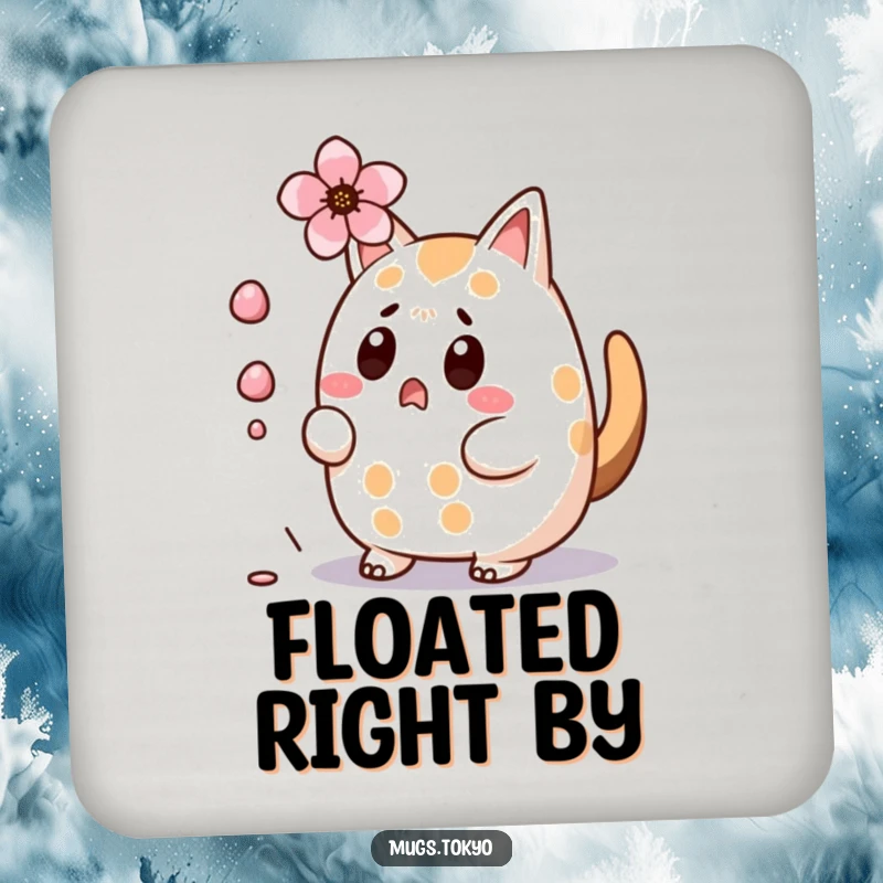 Funny Taiyaki Coaster: Surprised character, wagging tail, evading a falling cherry blossom, protective and amusing surface art.