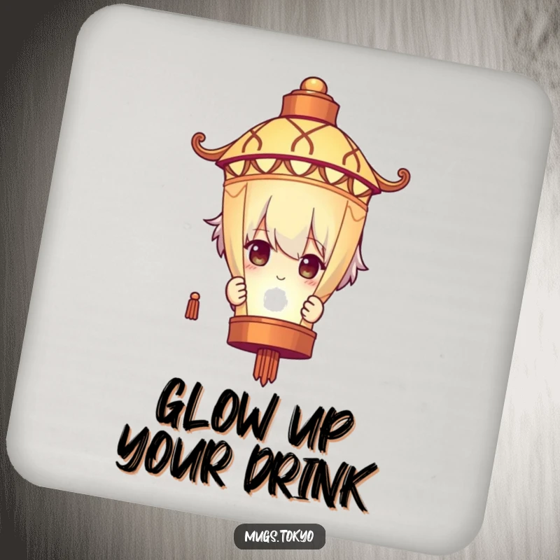 Funny Coaster: A character humorously peeks from behind a glowing lantern, a mysterious and functional addition to any surface.