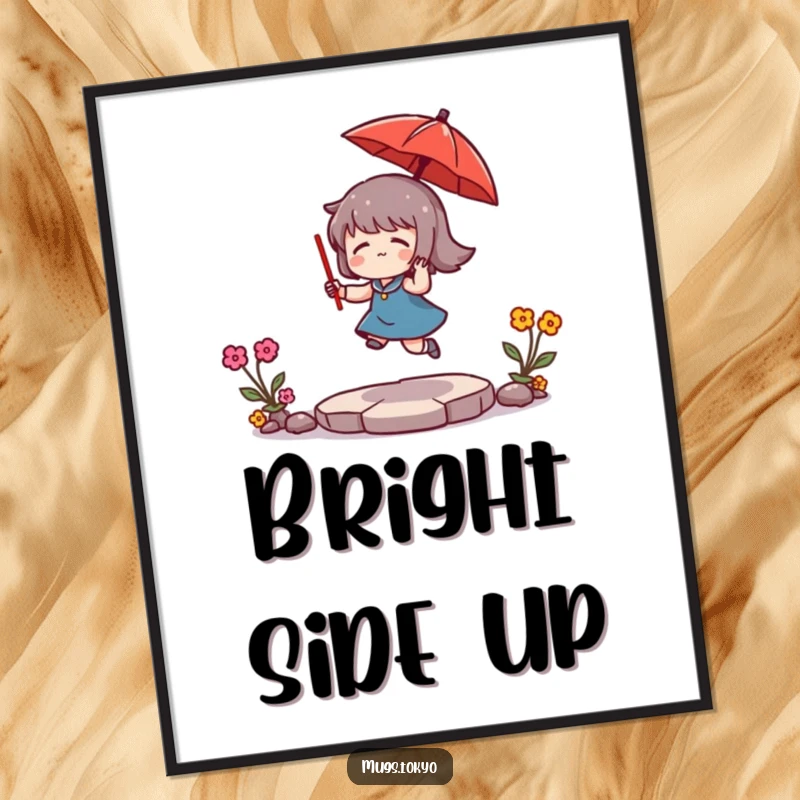 Funny Poster: A character joyfully bounces a tiny red umbrella, bringing a whimsical and cheerful atmosphere to any wall.