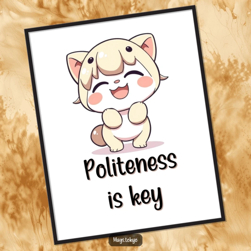 Funny poster depicting a character in a cheerful, gracious bow with a wide, happy grin, bringing positive vibes and humor to any room.