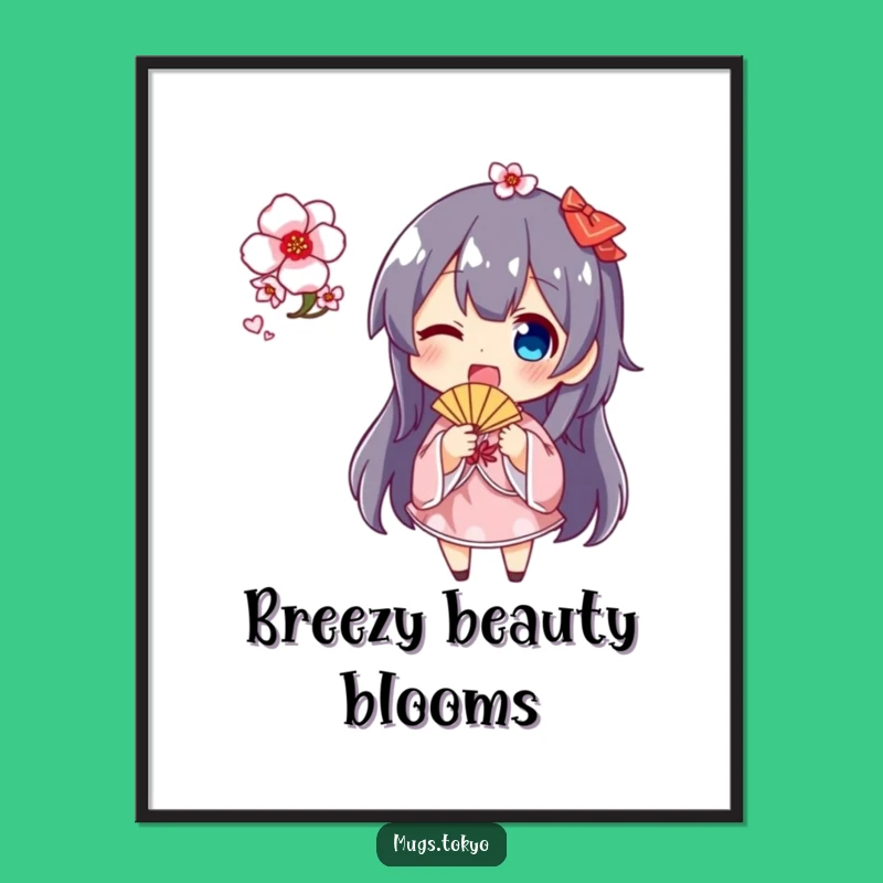 Funny Cherry Blossom Fan Poster: Whimsical Character Art, Unique Gift