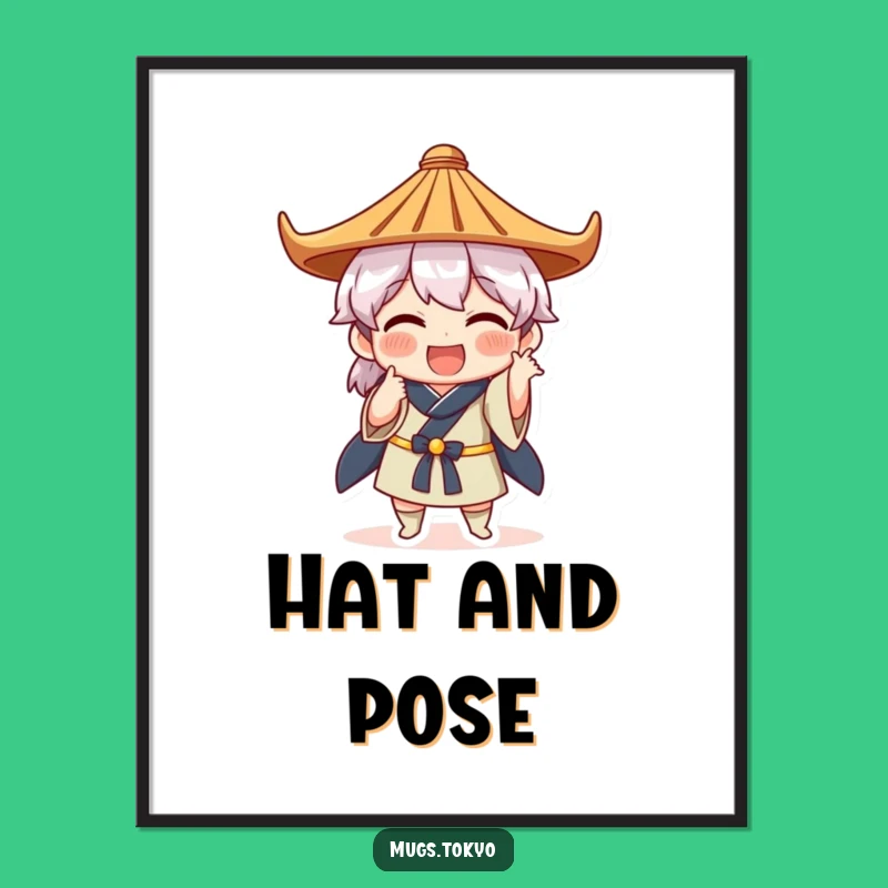 Funny Japanese Hat Pose Poster - Quirky Art - Hilarious Decor Funny Gift
