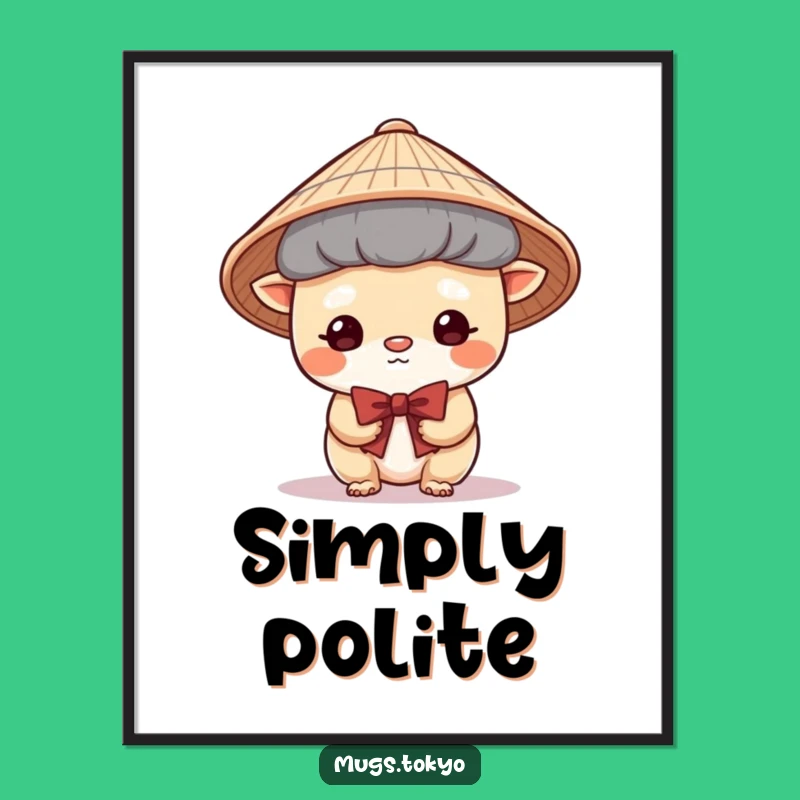 Funny Japanese Hat Poster: Wall Art Celebrating Shy Greetings and Gentle Charm