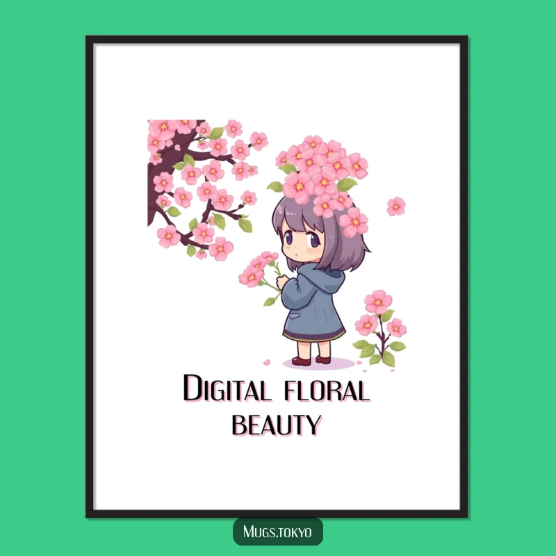Funny Pixel Blossom Poster: Adoring Character, Nostalgic Wall Art Gift