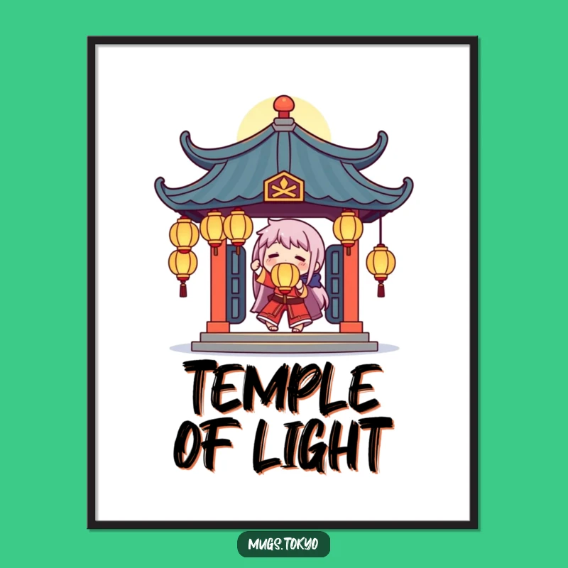 Funny Temple Juggler Poster: Glowing Lanterns Character, Whimsical Wall Decor