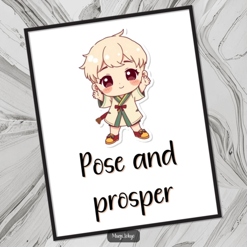 Funny character wearing traditional footwear striking a playful pose, presented as unique and humorous wall art.