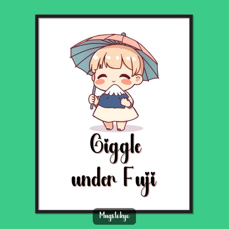 Funny Mount Fuji Umbrella Giggle Poster - Whimsical Character Art