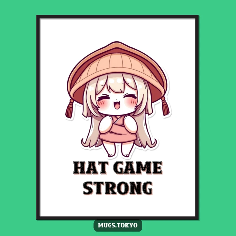 Funny Japanese Hat Poster: Winking Character, Playful Wall Art Gift