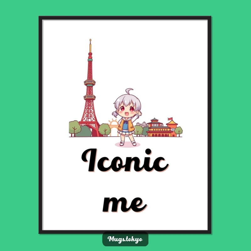 Funny Tokyo Landmark Poster: Character's Playful Visit, Whimsical Wall Art