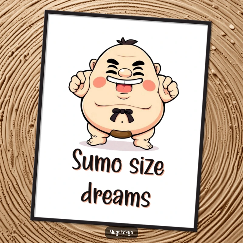 Funny Poster of a proud sumo wrestler character with a magnificent, hilarious grin, ideal for vibrant and humorous home decor.