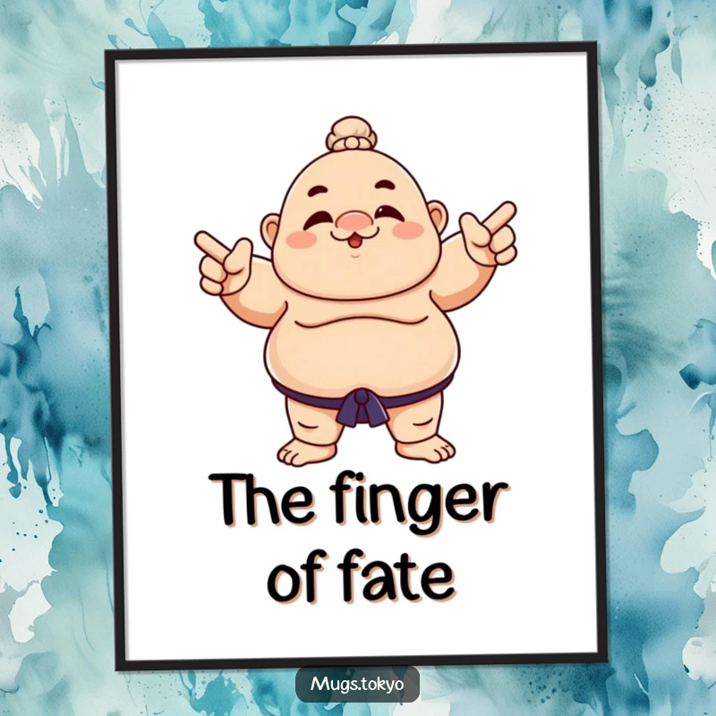 Funny poster print of a sumo wrestler character playfully pointing, adding a bold and humorous element to decor.