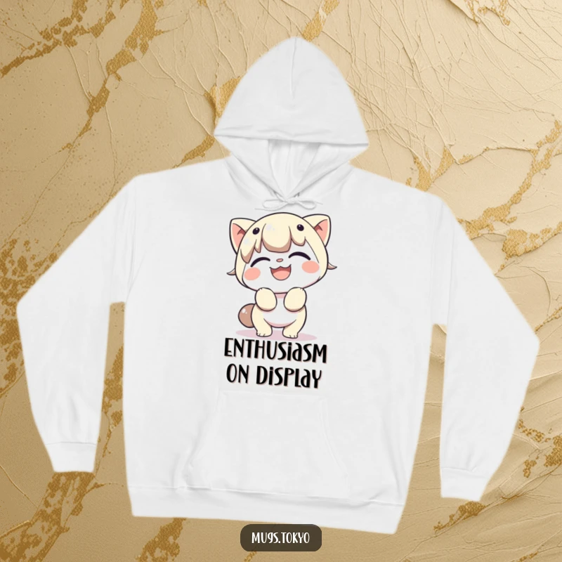 Funny hoodie with a character cheerfully bowing with a beaming smile, offering comfort and a dose of gracious, infectious humor.