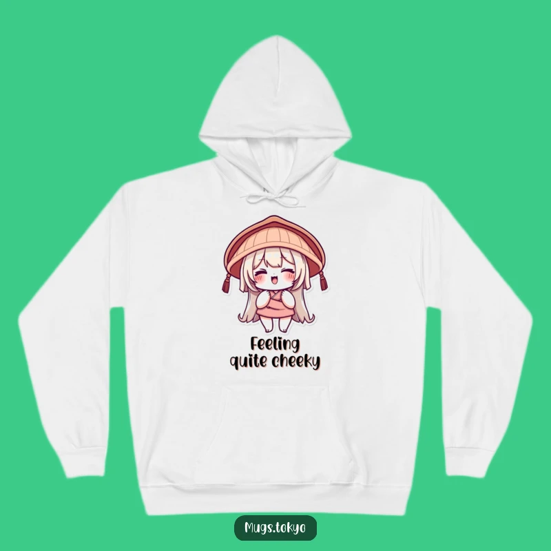 Funny Japanese Hat Hoodie: Winking Character, Cozy Playful Funny Gift