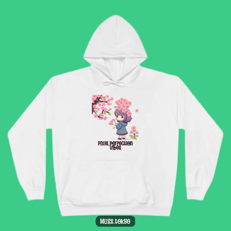 Funny Pixel Blossom Hoodie: Adoring Character, Cozy Retro Humor Gift