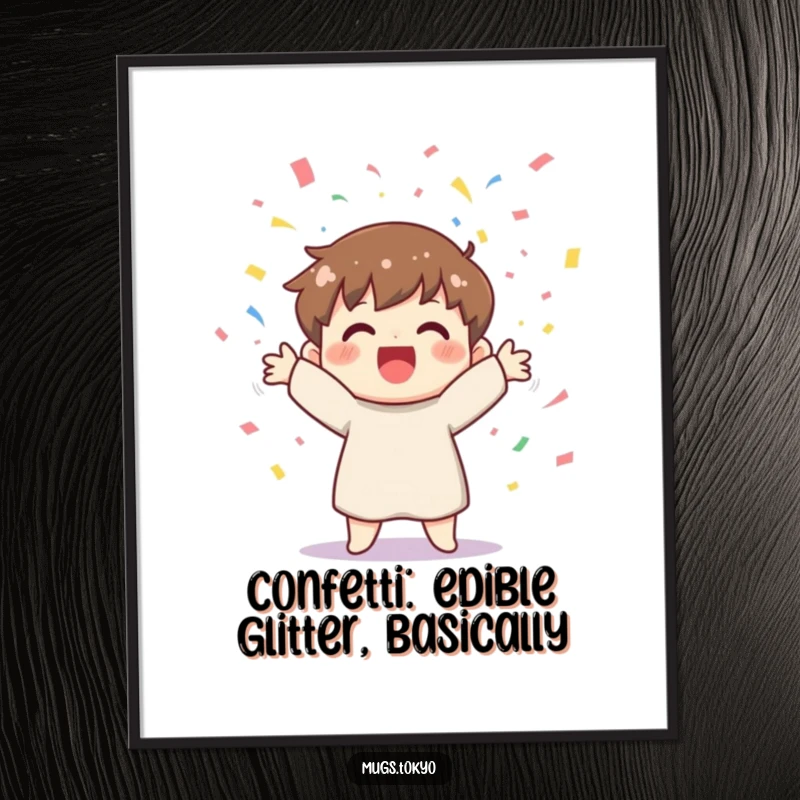 Funny Free Printable Wall Art: Ecstatic character joyfully showering the viewer with vibrant, colorful confetti.